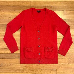 Henri Bendel Cashmere Vibrant Red Cardigan w. Bow Detail Pockets